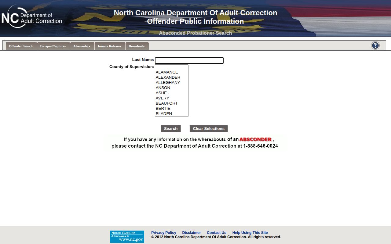 Randolph County probation and parole absconder search fields