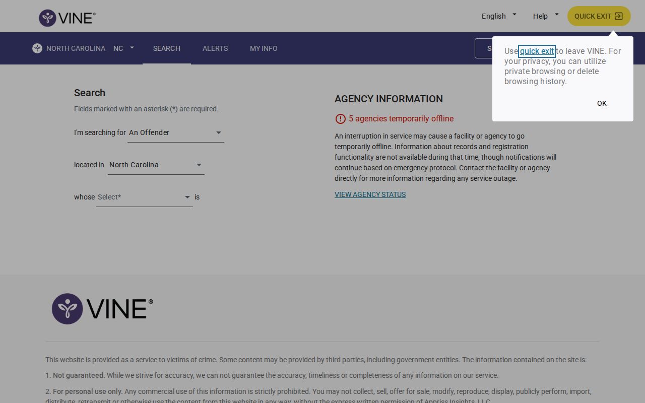 Randolph County VINELink inmate search for a release status check