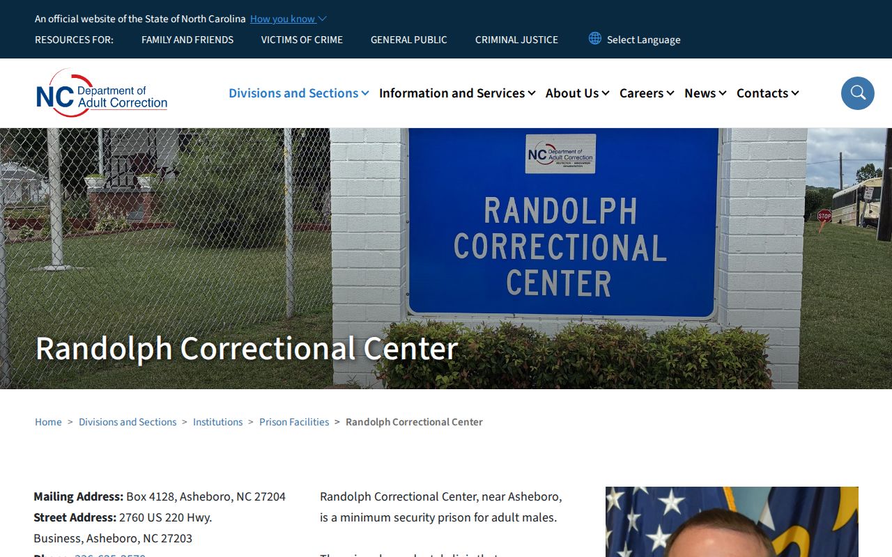 North Carolina DAC Randolph Correctional Center facility page