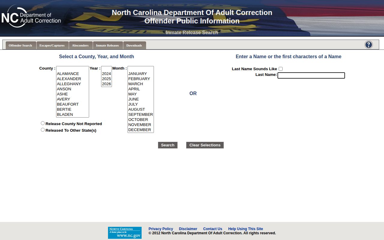 Randolph County projected release date lookup in NC DAC releases search